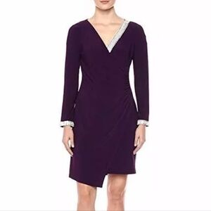 MSK Black Faux Wrap Formal Mini Dress w/Rhinestone Trim Size Small